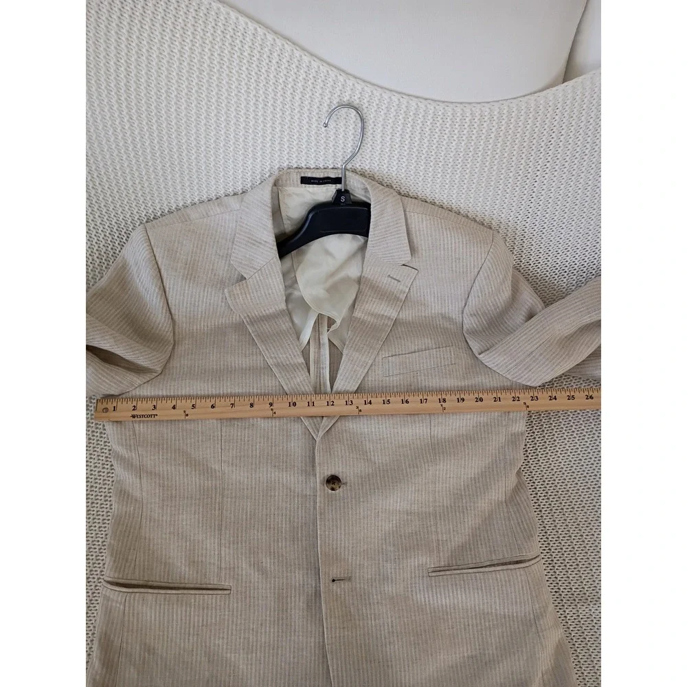 John W Nordstrom‎ Beige Herringbone Stripe 100% Linen Sport Coat Blazer 42R $395